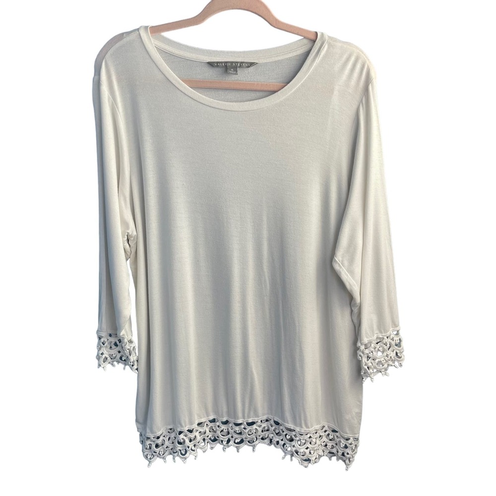 Valerie Stevens Crewneck Long Sleeve Lace Hem Pullover Top Size‎ XL
